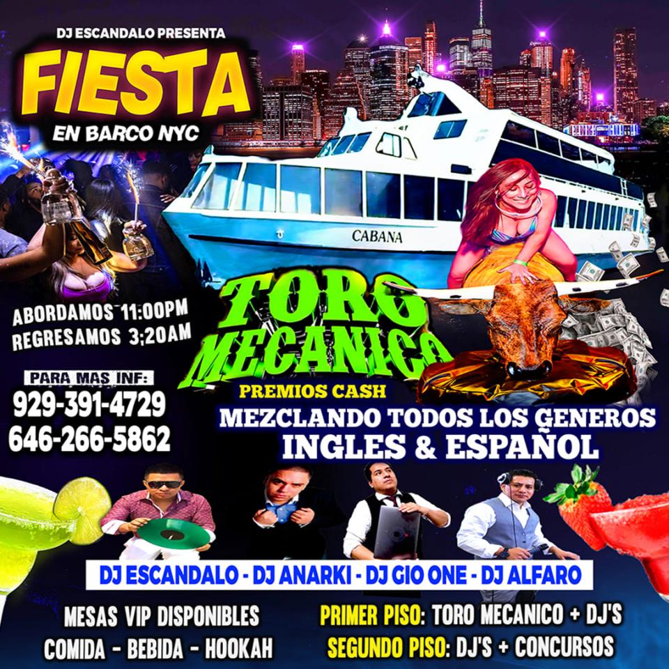 RUMBA LATINA EN BARCO  + TORO MECANICO + DJS + PREMIOS CASH
